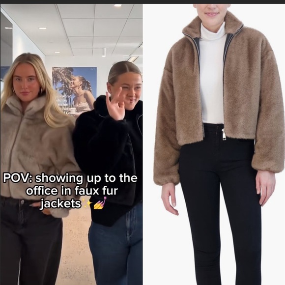 NWT Rebecca Minkoff Faux Fur Crop Jacket size large taupe color - Picture 1 of 7